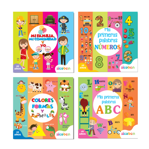MI PRIMER LIBRITO LIBRO DE APRENDIZAJE - CARTON DURO -10 PAG INGLES/ESPAÑOL  4 TITULOS  MEDIDAS 20X20 CM SICOBEN