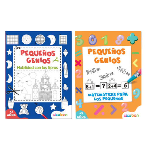 PEQUEÑOS GENIOS (MATEMATICA Y HABILIDADES CON TIJERA) 2 TITULOS SICOBEN