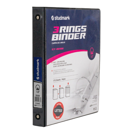 PORTAFOLIO 3 ANILLOS 1" NEGRO STUDMARK