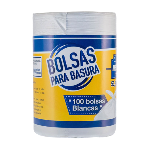 ROLLO BOLSAS BASURA BLANCAS MEDIANAS (60.9X69.5CM) LW 100UDS