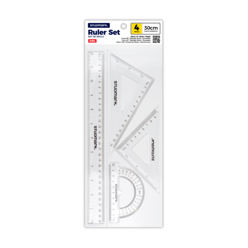 SET DE GEOMETRIA 30CM 4 PZS TRANSP STUDMARK
