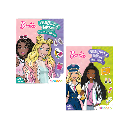 COLECCIÓN VISTIENDO A BARBIE MORADO/VERDE 2 TITULOS 16PAG 2PAG STICKERS SICOBEN