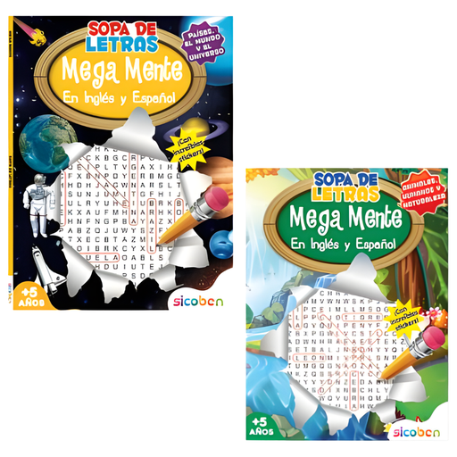 MEGAMENTE SOPA DE LETRAS INGLES/ESPAÑOL 2 PAG STICKER 20X27CM SICOBEN