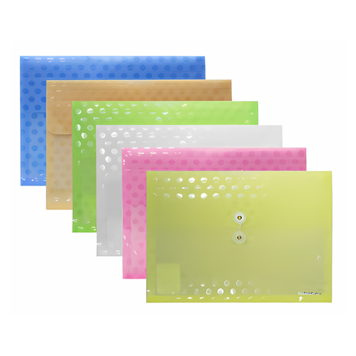 [OFF-80024] SOBRE PLAST. HORIZ. C/BROCHE TRANS. 5 COL. CENT. (12)