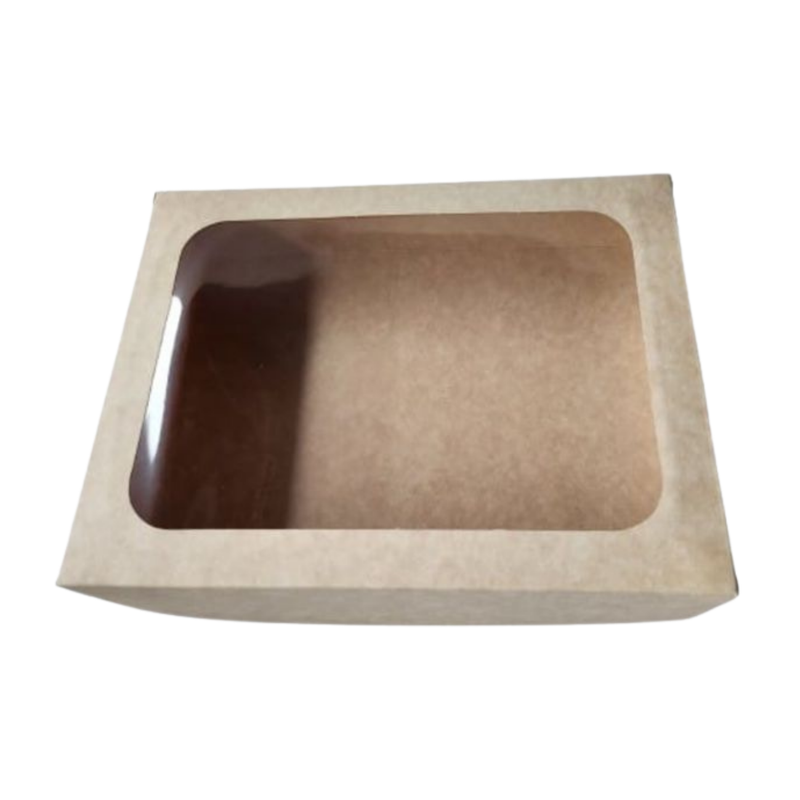 CAJA KRAFT TAPA TRANSPARENTE 24,5X18,5X5,5CM
#20553 (PAQ 12)