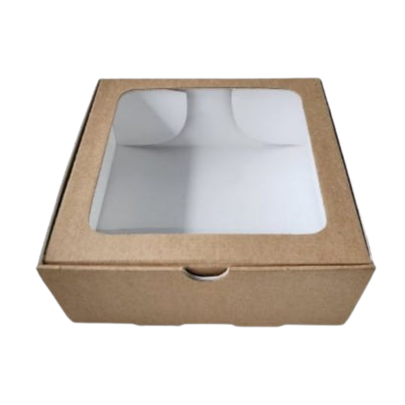 CAJA KRAFT TAPA TRANSPARENTE #4053 23X23X9CM (PAQ 12)