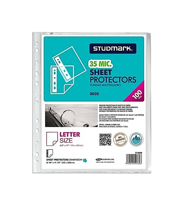 FUNDAS PROTECTOR T CARTA. 35MIC  100 UDS STUDMARK